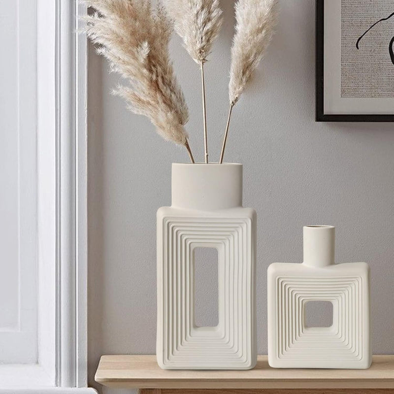 White Ceramic Vase Set of 2