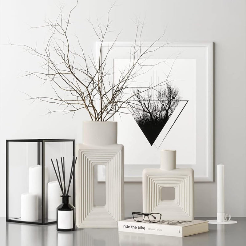 White Ceramic Vase Set of 2
